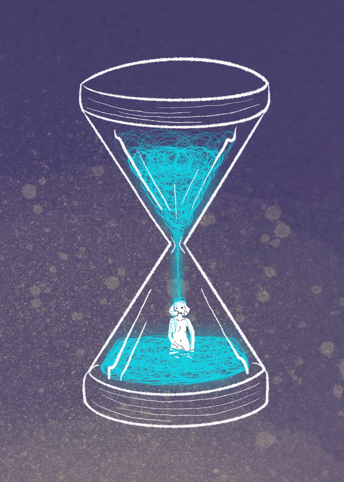 Ilustración de una mujer dentro de un reloj de arena.