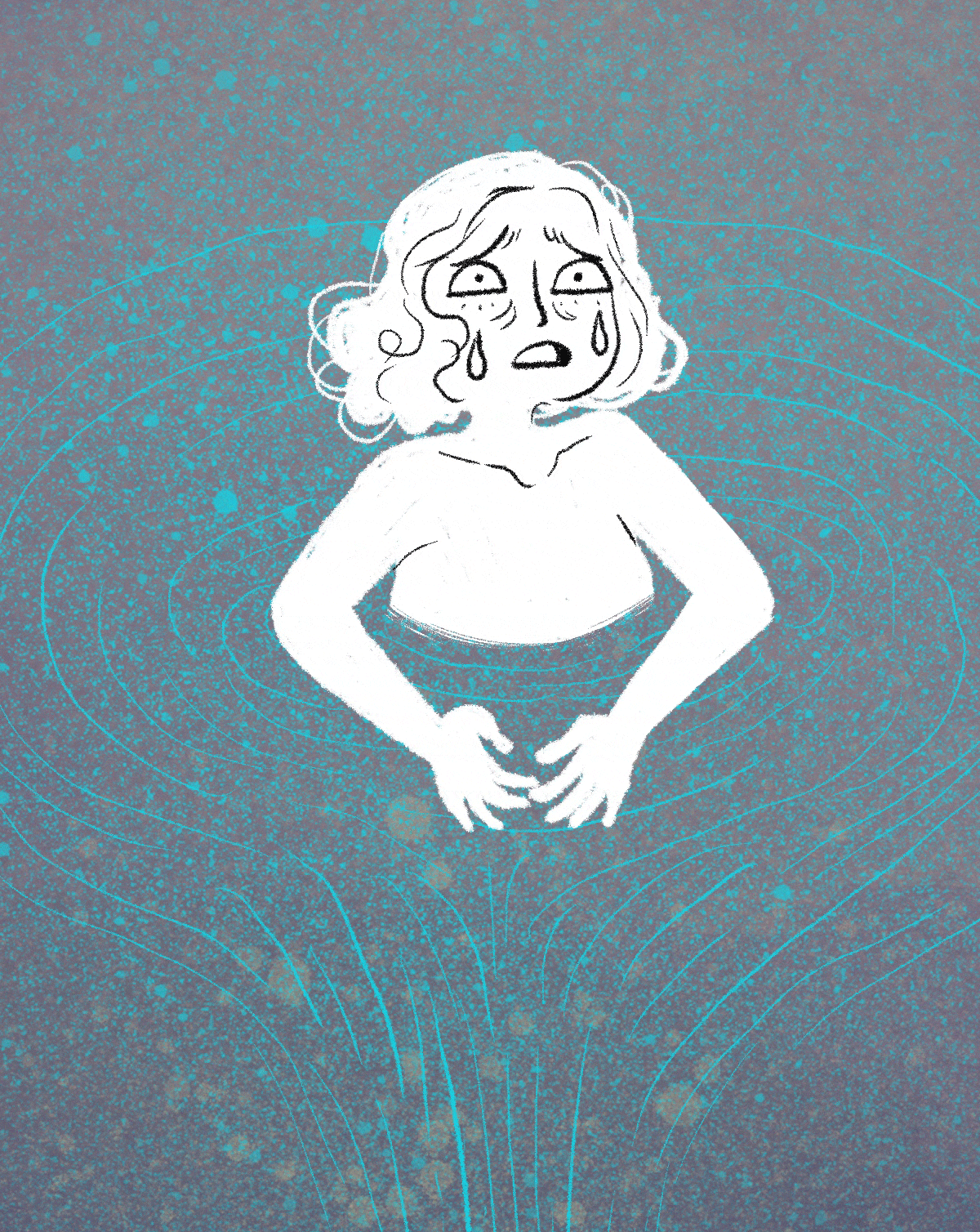 Ilustración de una mujer sufriendo.