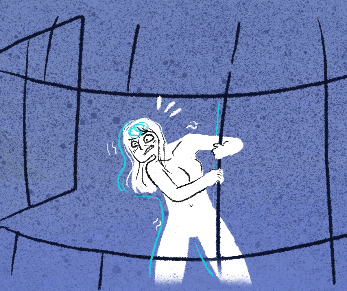 Ilustración de la mujer intentando salir.