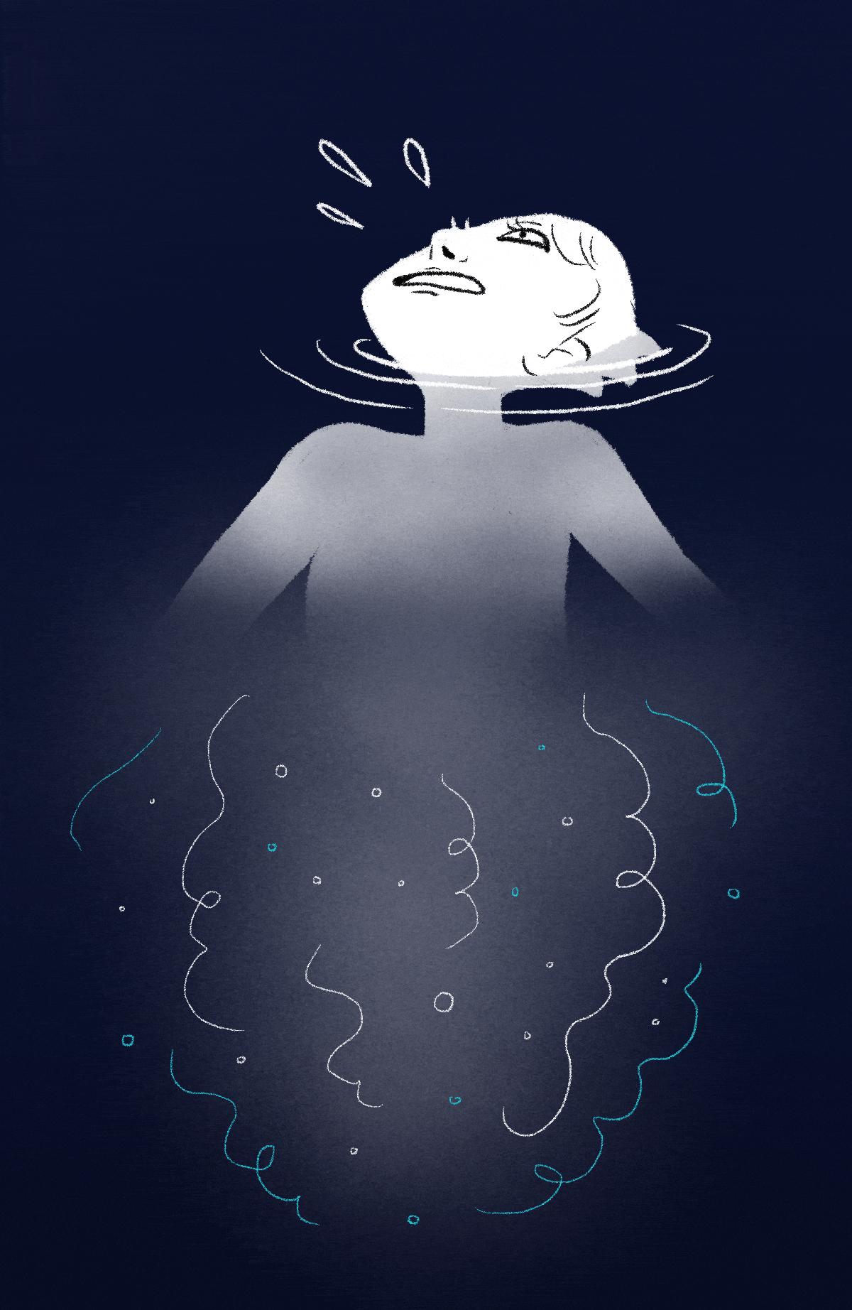 Ilustración de una persona nadando vista desde encima del agua.