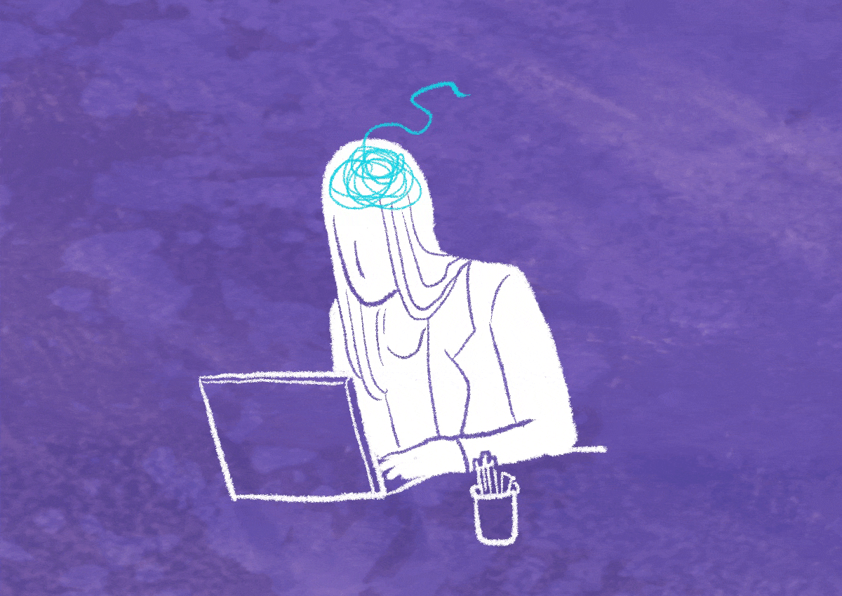 Ilustración de una mujer usando un ordenador portátil.