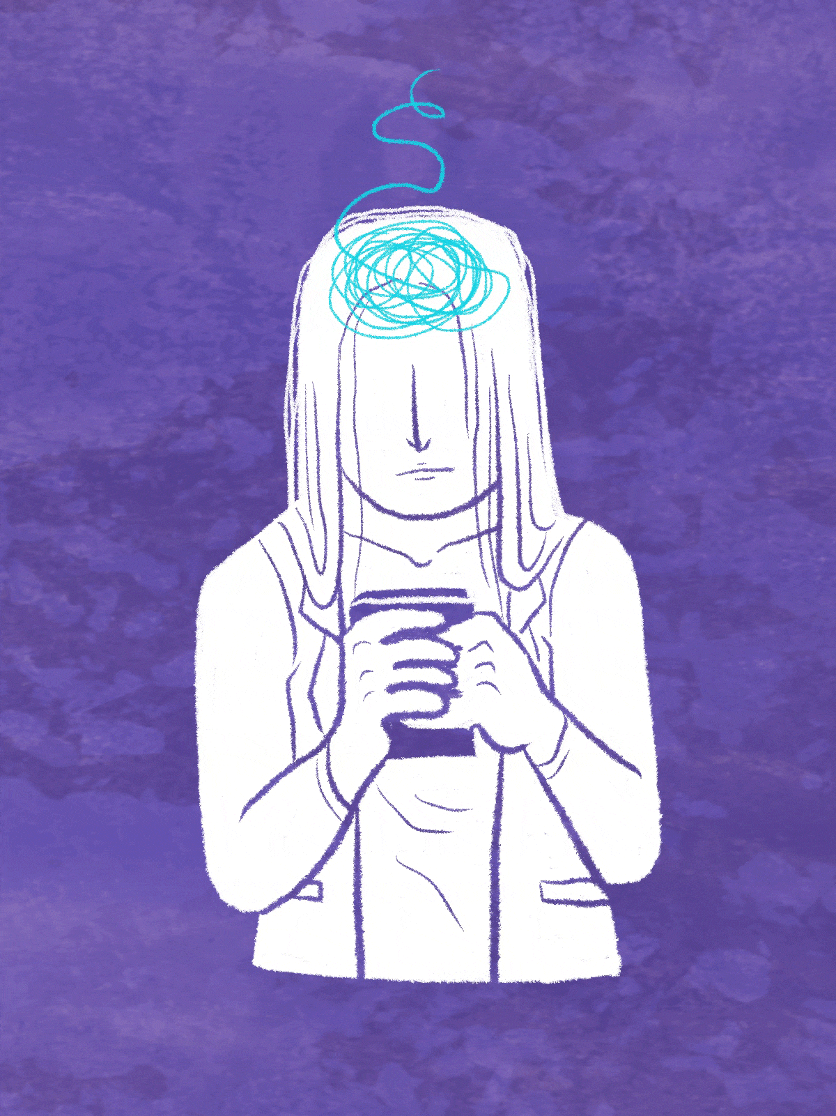 Ilustración de una mujer usando un teléfono móvil.