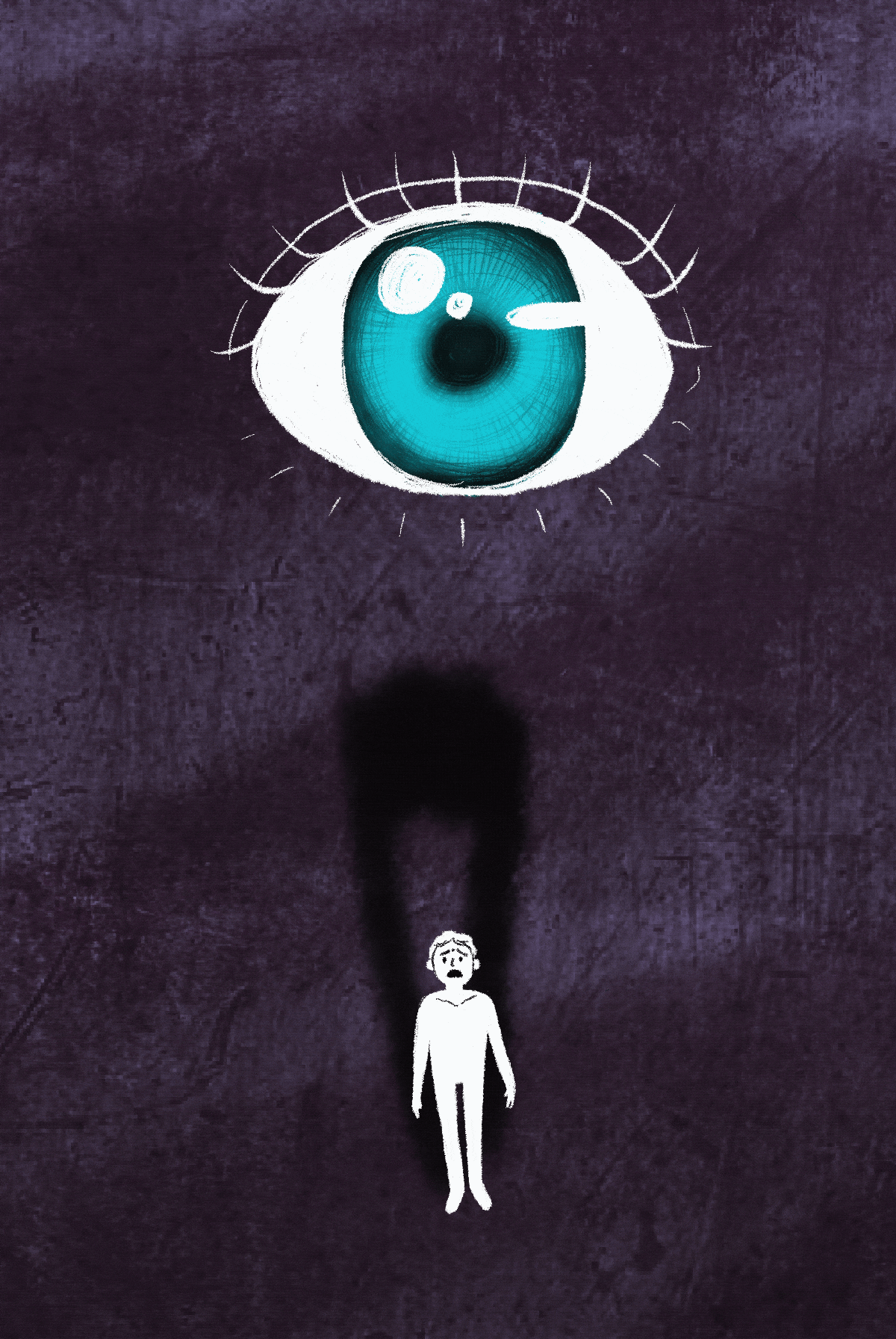 Ilustración de un ojo gigante mirando a una persona.